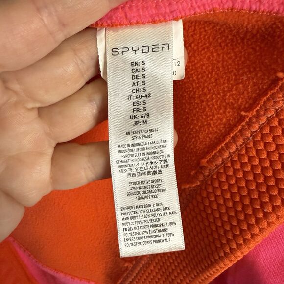 Spyder Women’s S Fleece Ski Jacket Pink Orange Full Zip Hooded Sweatshirt - Picture 7 of 9